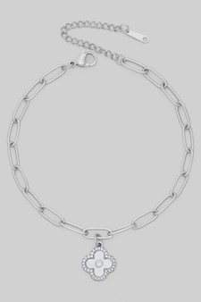 Mop Cz Clover Charm Stainless Steel Clip Chain Ank
