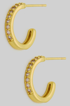 Gold Dipped Half Cz Pave Small Hoops