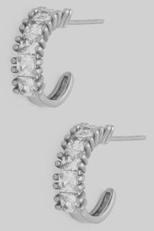 Gold Dipped Half Cz Baguette Small Hoops