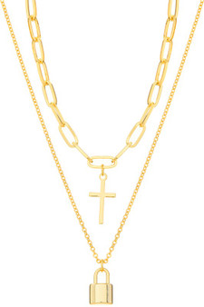 Lock And Cross Pendant Necklace Set