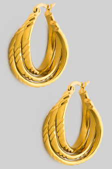 Stainless Steel Textured Three Line Hoops