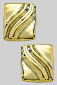 Stainless Steel Wavy Square Hinge Hoop Earrings