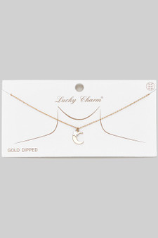 Gold Dipped Moon And Star Pendant Necklace
