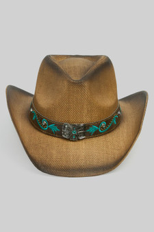 Cowboy Straw Hat W Tq Bloom Butterfly Concho Band