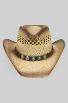 Aged Two Tone Cowboy Hat Tq Stone On Faux Leather 