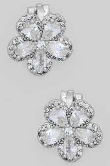 Gold Dipped Cz Flower Clip On Earrings