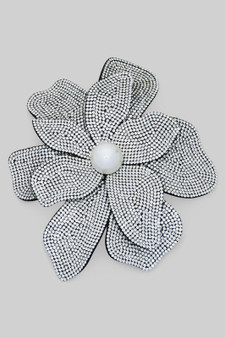 Large Rhinestone Pearl Flower Brooch Pin
