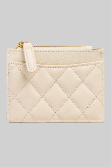 Quilted Faux Leather Card Wallet With Zip Pouch