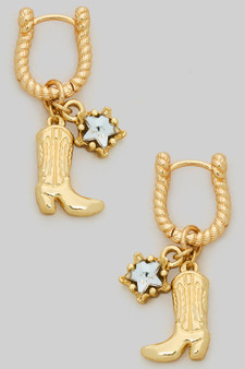 Boot And Cz Star Hoop Earrings