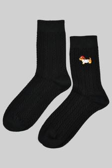 Cable Knit Socks With Embroidered French Hot Dog