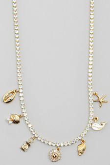 Dainty Sea Charm Cz Pave Chain Necklace