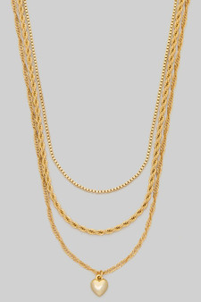 18K Gold Dipped Three Layered Chain Heart Pendant