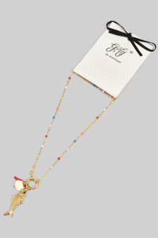 Multi Color Beaded Necklace With Fish And Shell