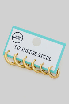 Stainless Steel Three Pair Mini Hoop Set