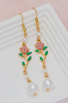 Tiered Flower And Pearl Drop Earrings