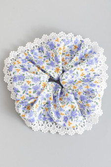 Country Flower Doily Edged Hair Scrunchie