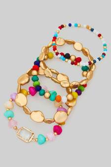 Five Piece Glass Ccb Acrylic Stretch Bracelet