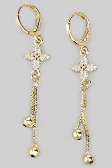 Cz Pave Clover Dangle Huggies