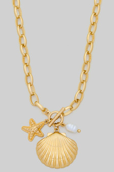 Shell Starfish And Fwp Toggle Chain Necklace