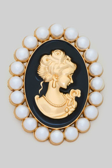 Gold Dipped Pearl Cameo Brooch Pin