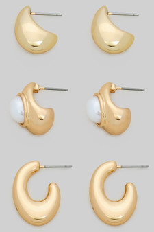 Three Pair Of Hoop And Teardrop Earrings