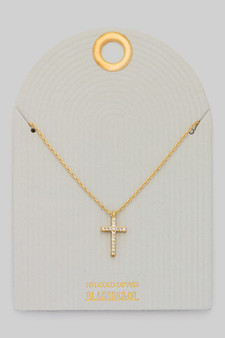 18K Gold Dipped Micro Cz Cross Pendant Necklace