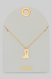 18K Gold Dipped Open Cross Cowboy Boot Necklace