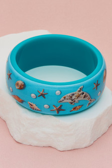 Dolphin And Shell Print Bangle Bracelet