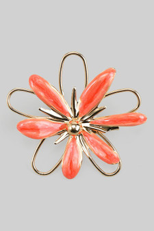 Lacquered Brass Flower Brooch Pin