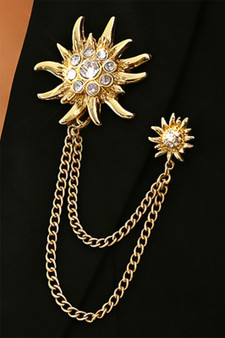 Two Piece Drooping Chain Pave Flower Brooch Pin 