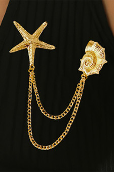 Two Piece Drooping Chain Starfish Shell Brooch Pin