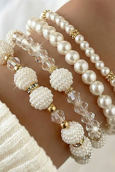 Four Piece Pearl And Beaded Stretch Bracelet Set