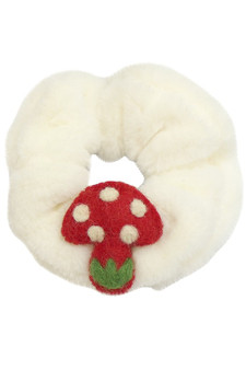 Furry Hair Scrunchie With Mushroom