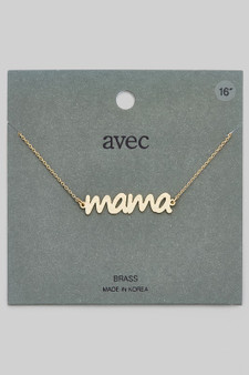 Brass Mama Script Pendant Necklace