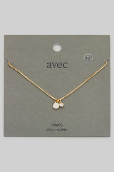 Brass Stone And Cz Double Charm Dainty Necklace 