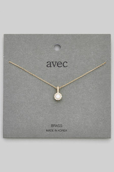 Round Cz Pave Pendant Brass Necklace
