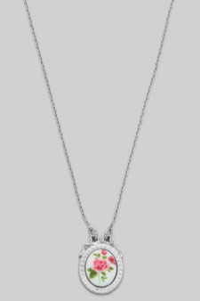 Dainty Rose Oval Pendant Necklace