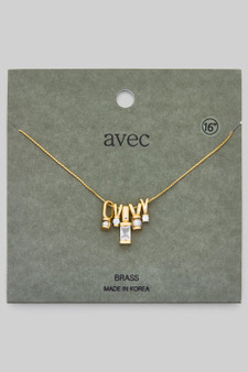 Five Charm Cz And Pearl Brass Chain Necklace
