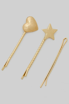 Three Piece Heart Star And Regular Hair Pin