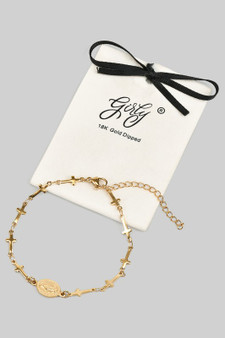 Stainless Steel Saint And Cross Link Chain Bracele