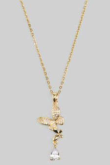 Stainless Steel Cz Butterfly Pendant Necklace