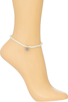 Cz Butterfly Charm Pearl Anklet