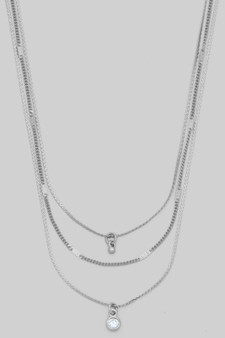 Triple Layered Cz Pendant Snake Pressed Necklace