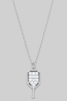 Brass Pickleball Cz Pave Pendant Necklace