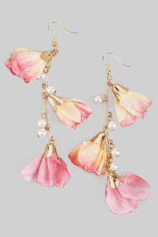 Paper Flower Drop Earrings With Pearl Accents
