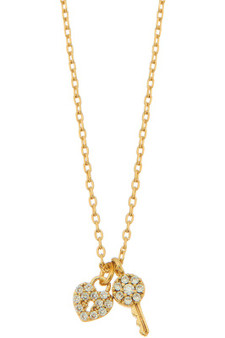Brass Cz Key And Lock Pendant Necklace.