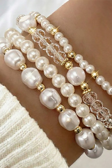 Four Piece Fwp Ccb And Beaded Stretch Bracelet Set