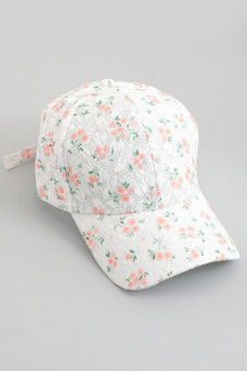 Lacy Mesh Country Flower Print Adjustable Cap