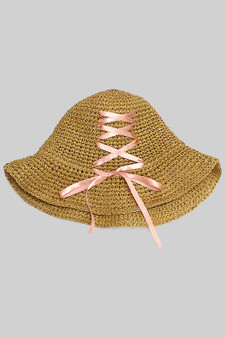 Straw Buckethat With Stain Bow Tie