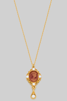 Victorian Cameo Pendant Brass Necklace With Cz
